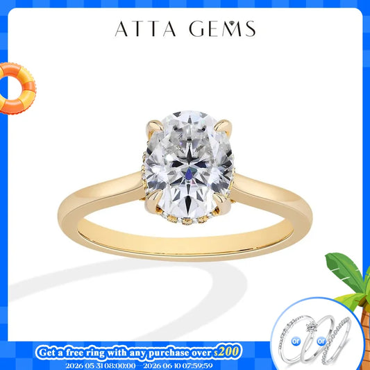 ATTAGEMS Oval Moissanite Ring 925 Sterling Silver for Women