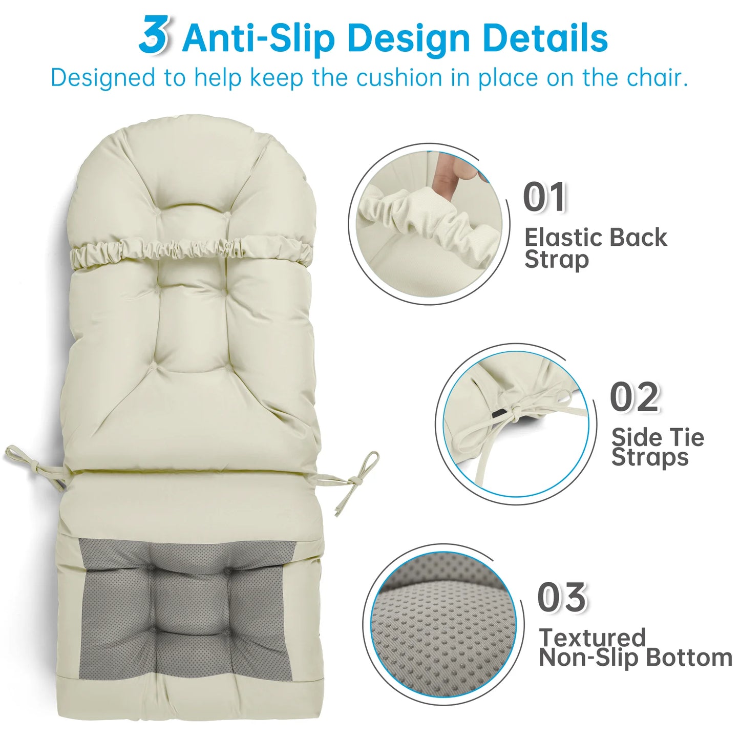 Rocking Chair Cushion With Ties Waterproof Non-slip Fade-resistant For Patio High Back Chair  Chaise Lounge Cushions Replacement