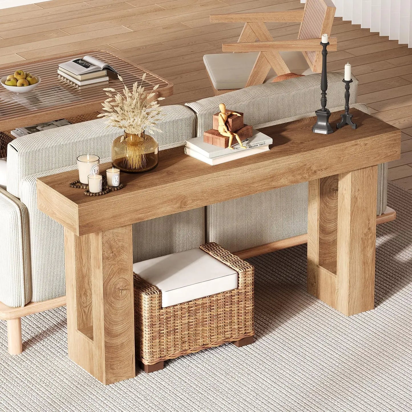 63 Inch Narrow Console Table For Entryway, Farmhouse Sofa Table Behind Couch, Long Wooden Hallway Table For Living Room Bedroom