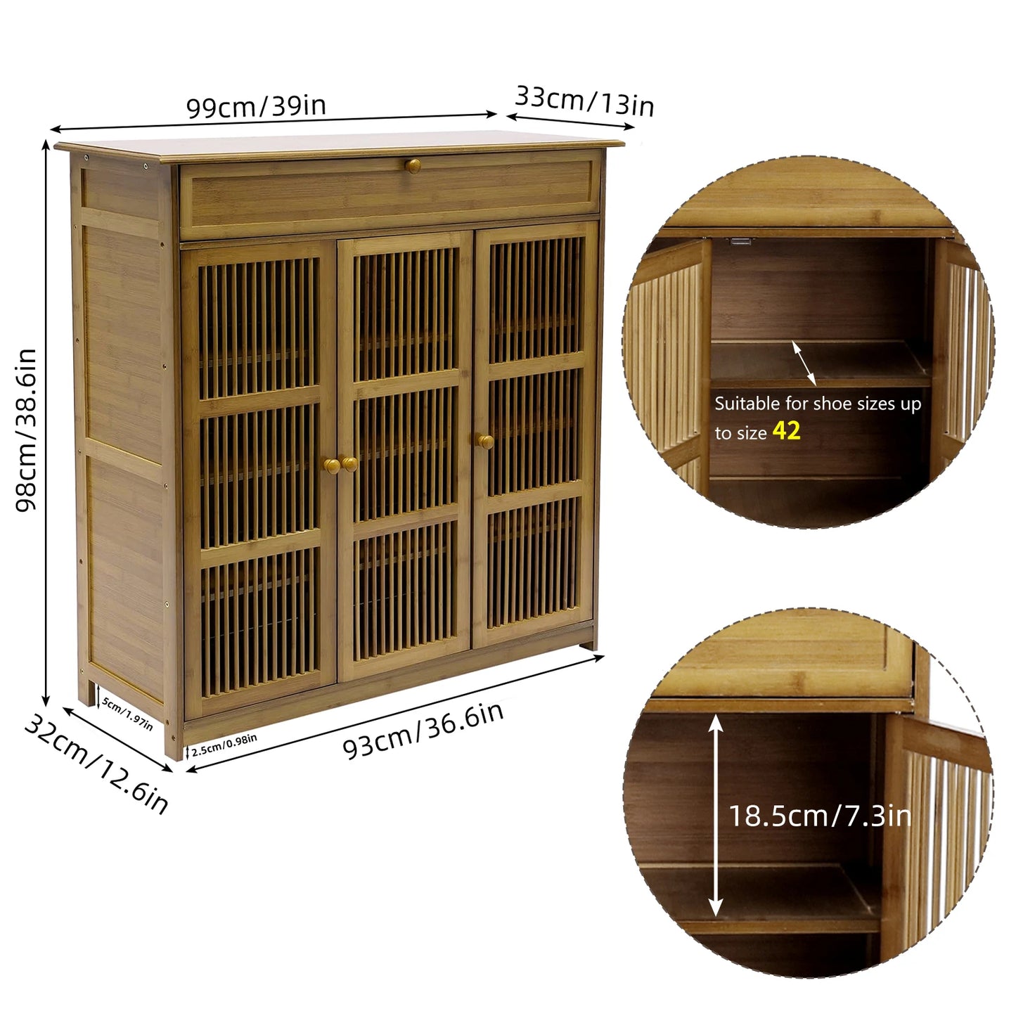 4 Tier Shelves Shoe Storage Cabinet Shoes Rack with 3 Hollow Doors Shoe Organizer Cabinet for Entryway Closet Hallway