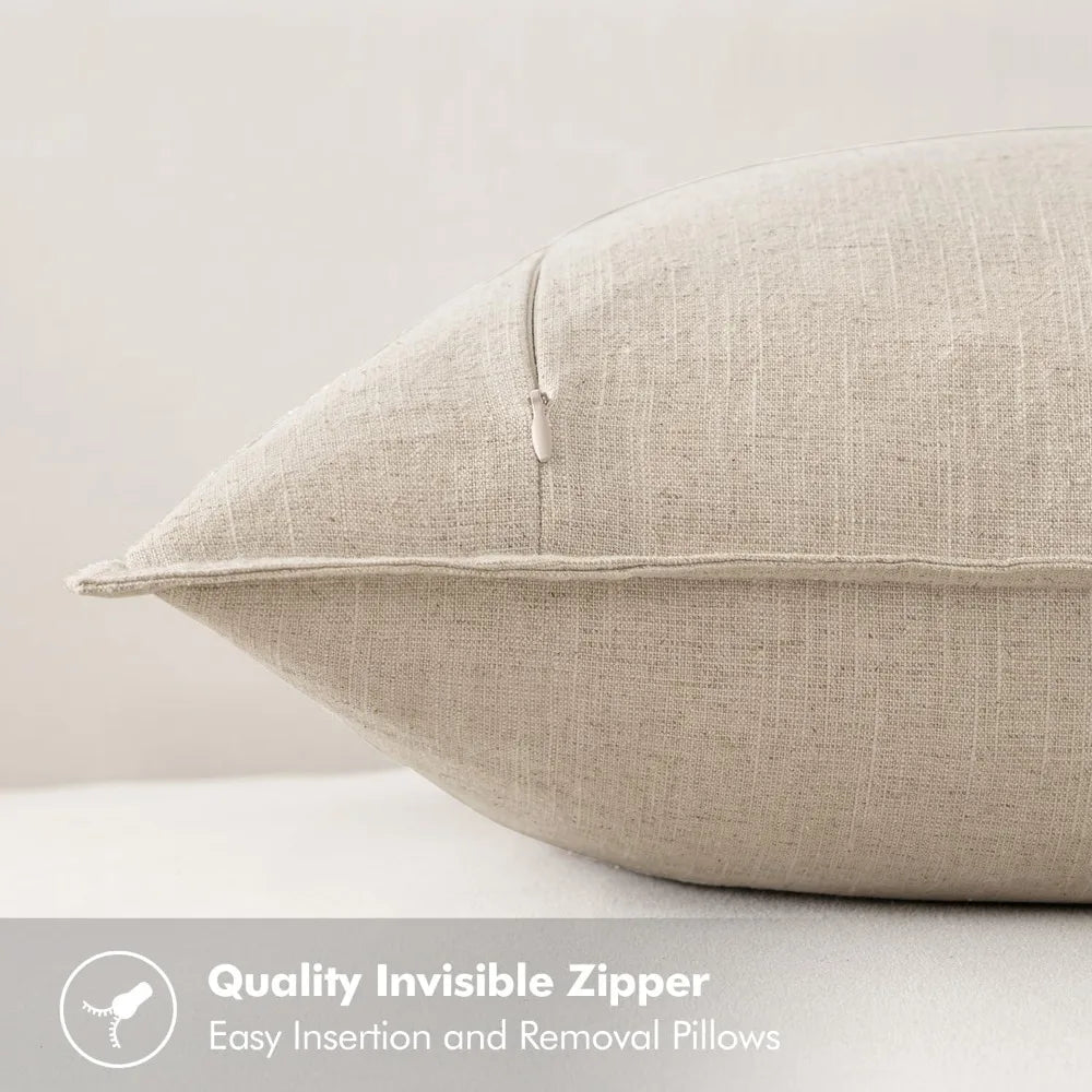 Linen Euro Sham Pillow Covers 24x24, Beige Boho Farmhouse Throw Pillows for Couch, Pack of 2