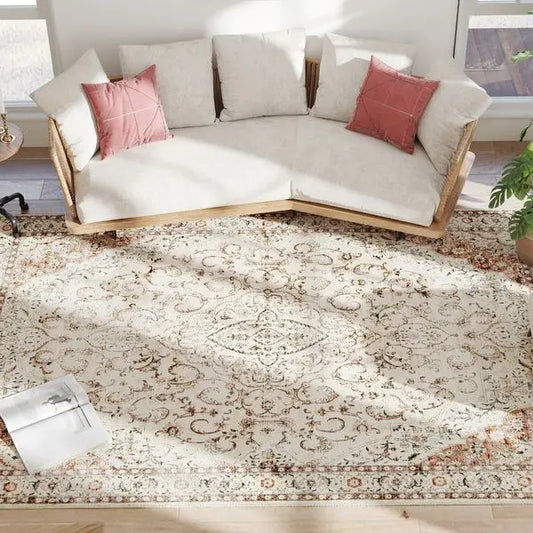 Floral Pattern Non Slip Machine Washable Area Rug For Living Room And Bedroom
