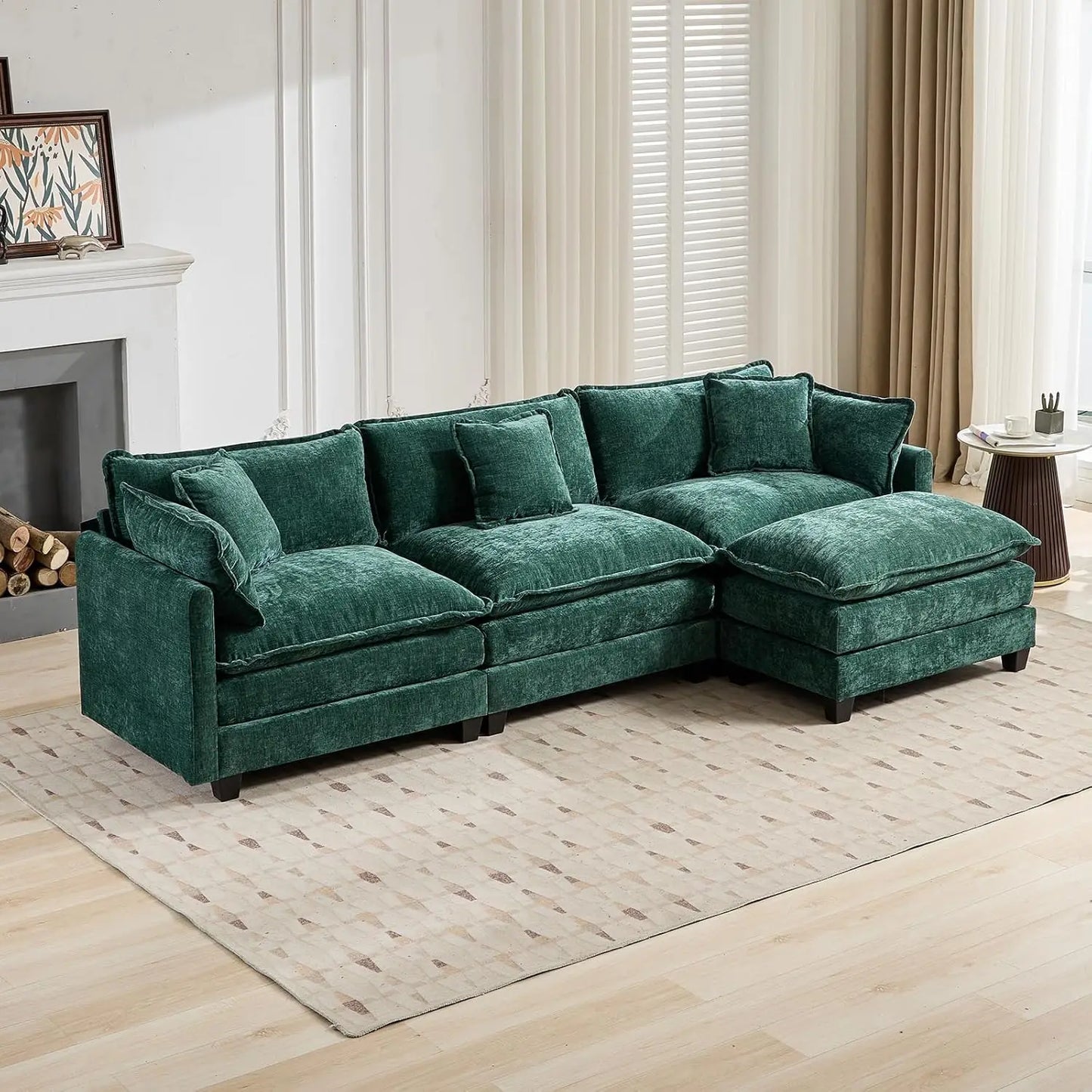 117.9" Modern Sectional Couches for Living Room, Blue Chenille Comfy Cloud Couch Sectional, 3 Seater Couch for, Customized