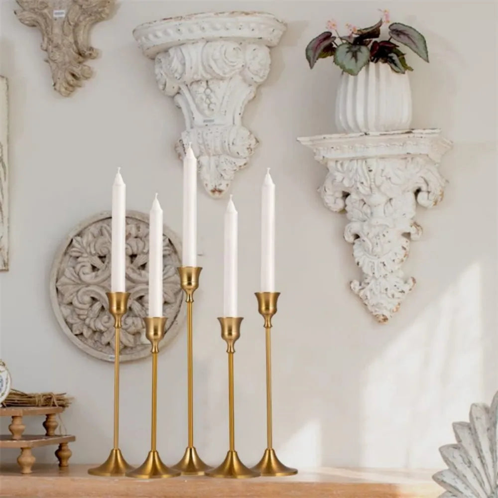 Romantic Gold Candlestick Set Metal Taper Holders For Home Decor