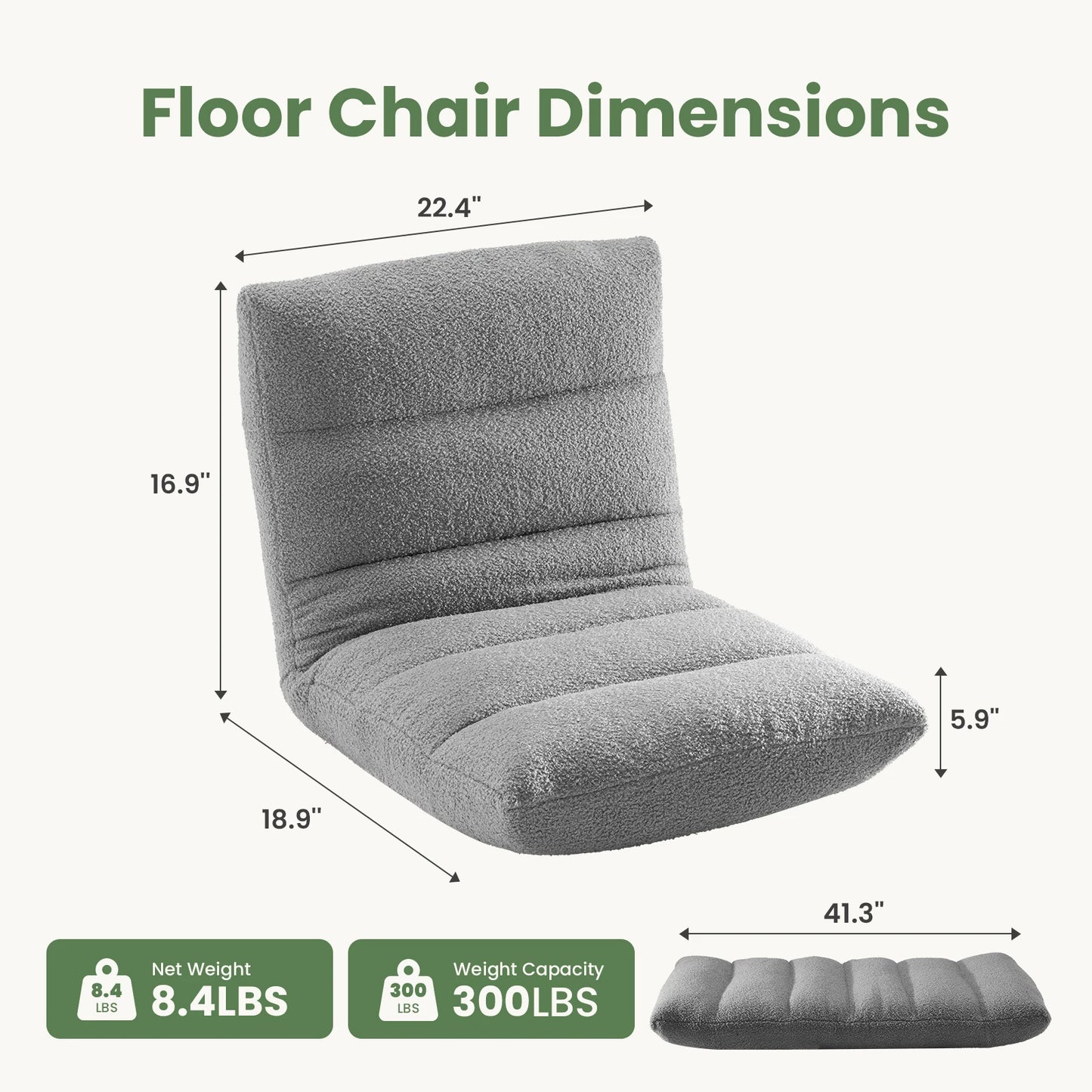 JHK Folding Floor Chair with Back Support Adjustable 14-Position Floor Seating with Comfy Teddy Velvet for Adults Kids Reading Gaming
