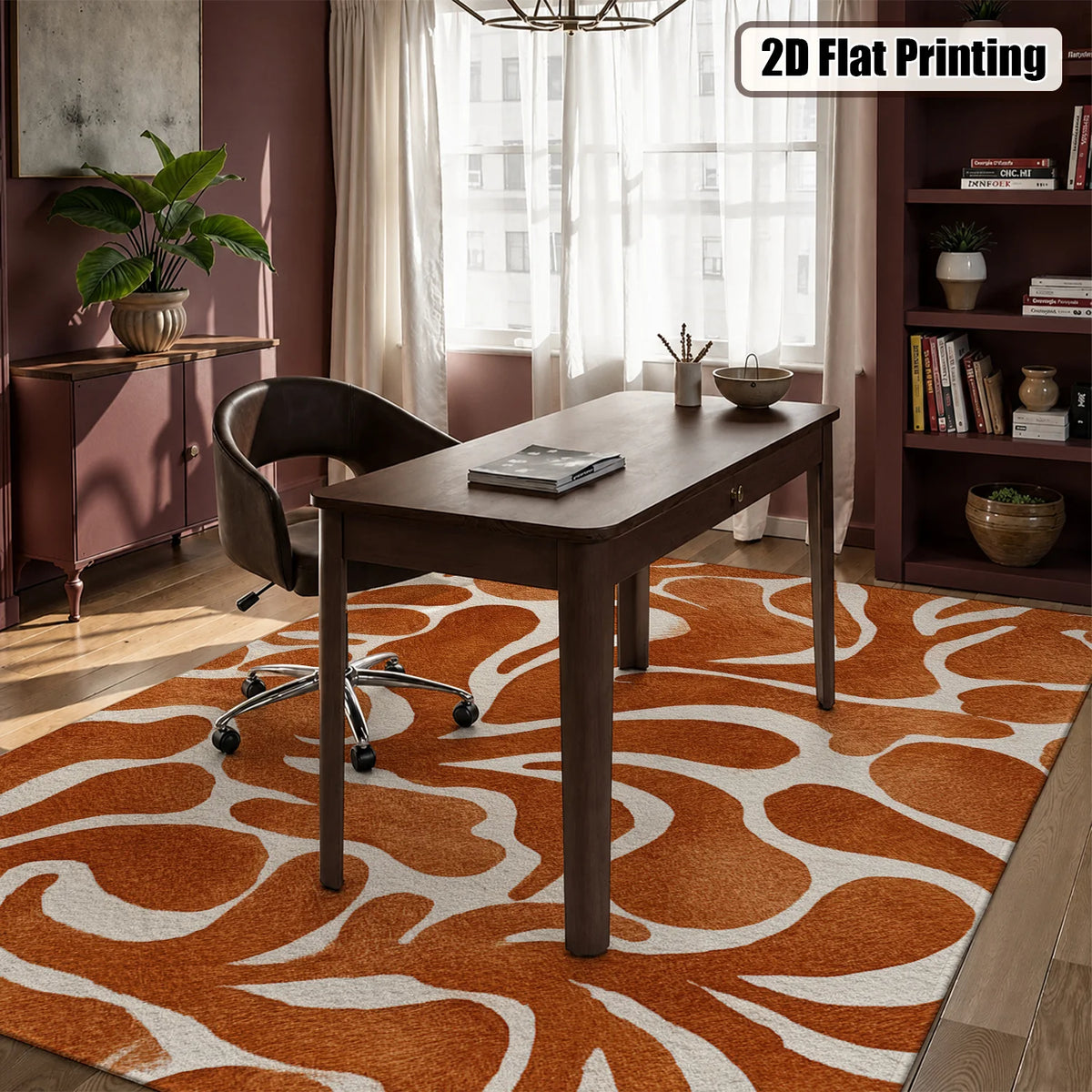 Large Indoor Area Rug, Soft Velvet Low Pile Floor Rug with Non-Slip Dotted Backing, Machine Washable Warm Terracotta Abstract Organic Pattern for Living Room, Bedroom, Entryway