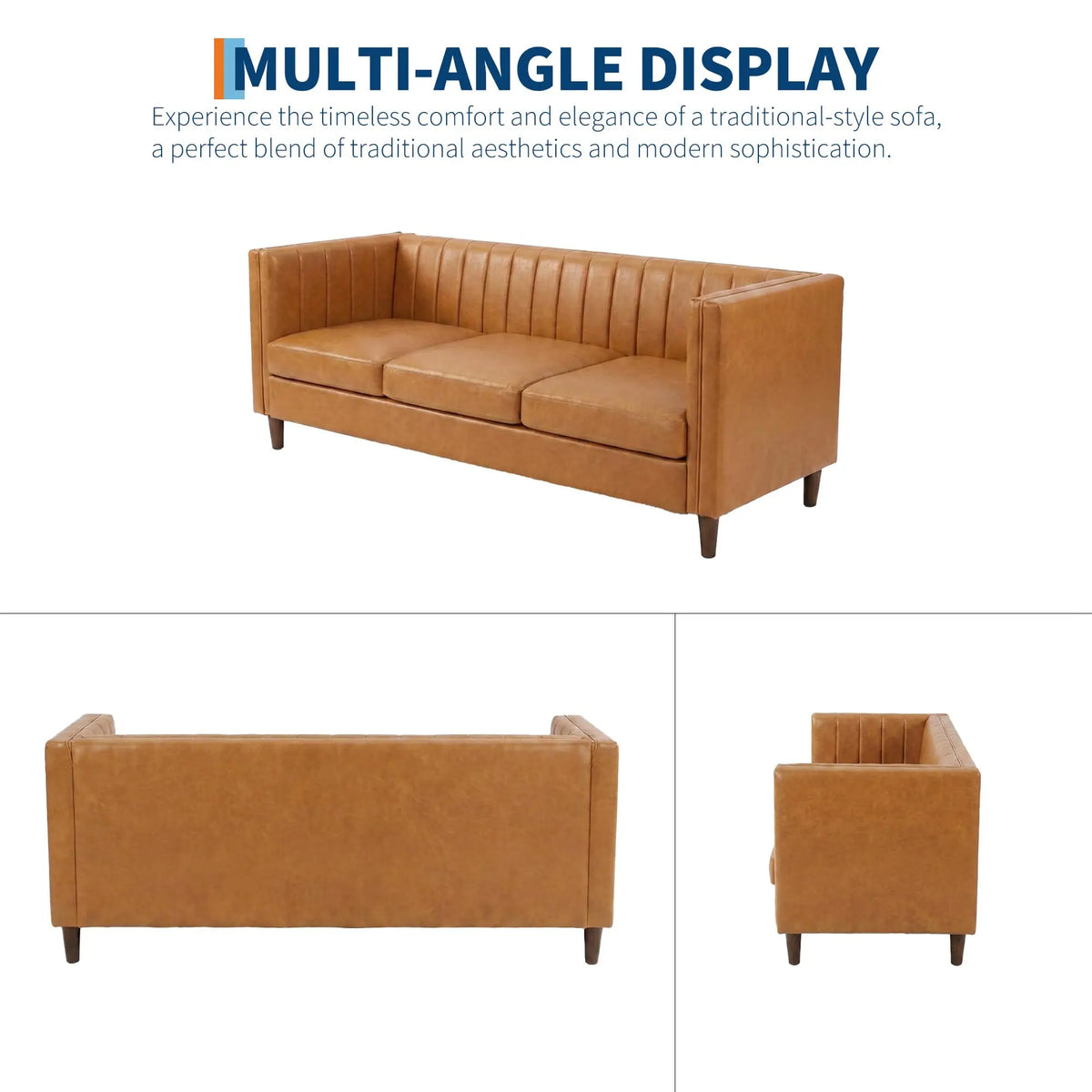 HiMISS Mid Century Modern Three Seat Faux Leather Sofa