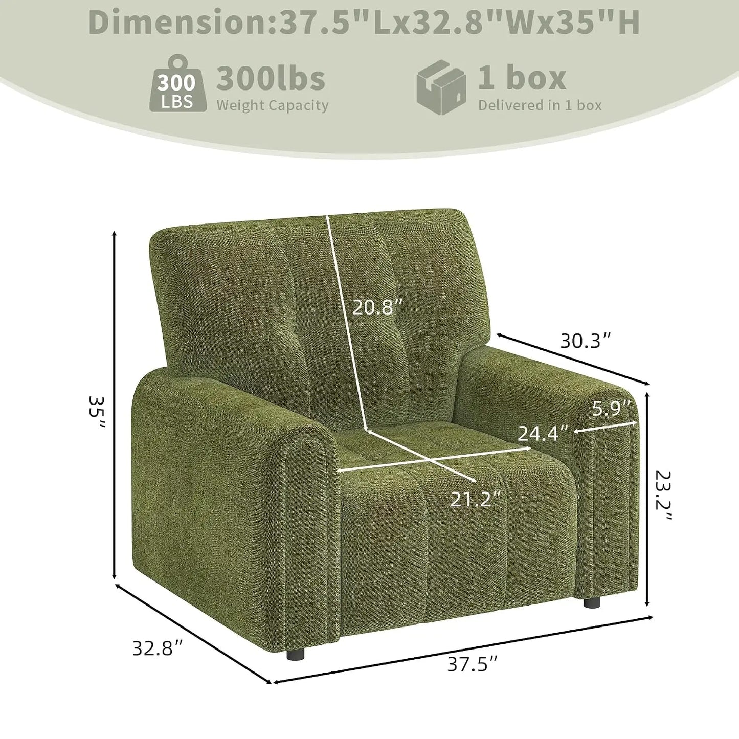 Mid-Century Oversized Accent Chair,Modern Upholstered Living Room Chairs，Wide Comfy Reading Chair for, Customized