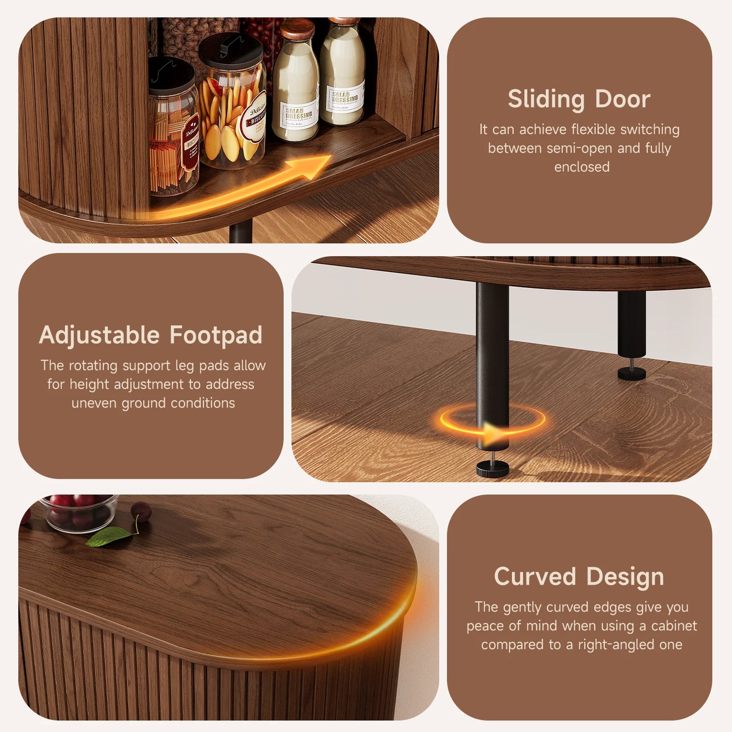 Sideboard Buffet Cabinet With Storage, Versatile Design Sideboard, Wood Kitchen Cabinets Coffee Bar Cabinet For Kitchen