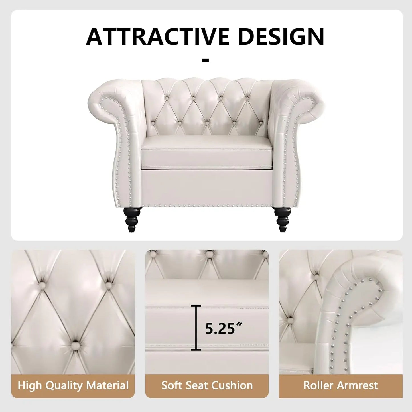 Accent Sofa Chair for Living Room, Modern PU Leather Upholstered Armchair, Oversized Comfy Single Sofa Chair, Customized