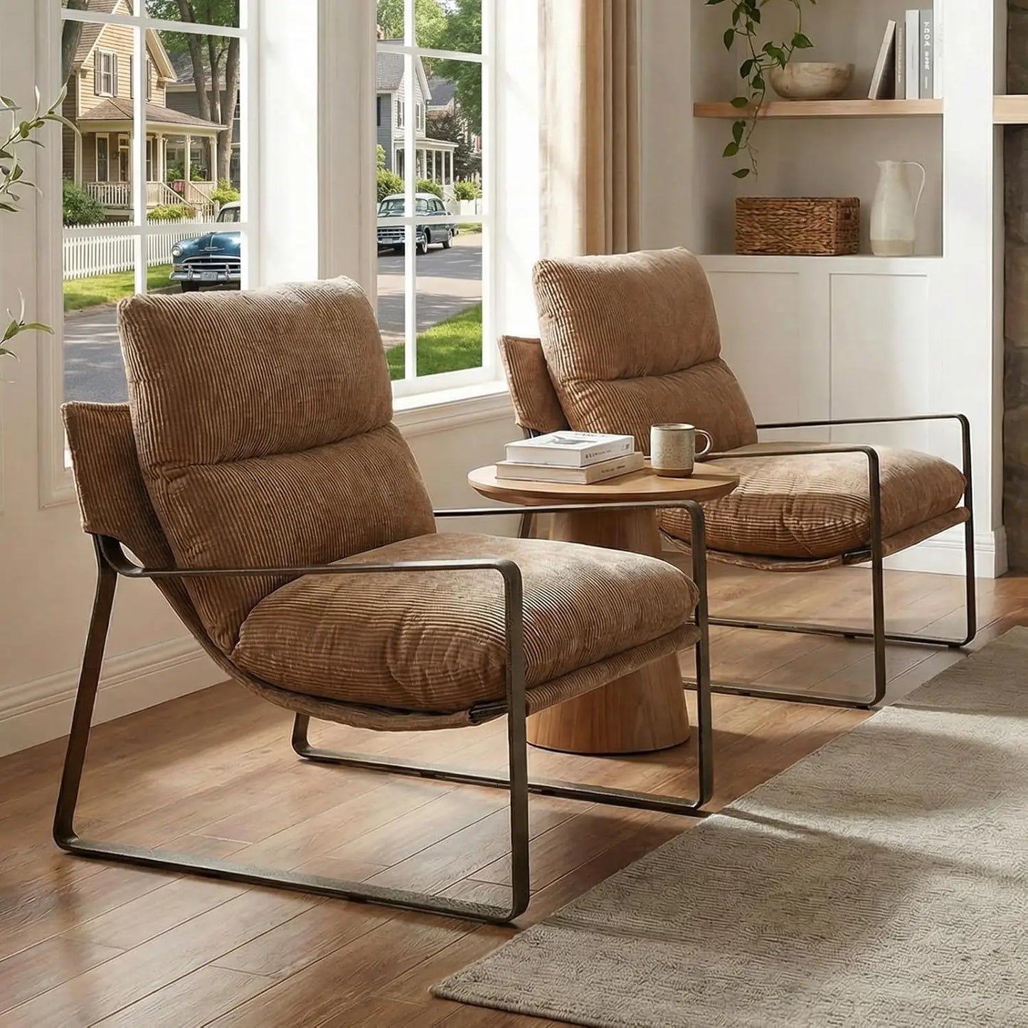 PU Leather Accent Armchair Set of 2 Upholstered Soft Metal Legs Removable Cushion Lounge Chair Living Room Bedroom , Custom
