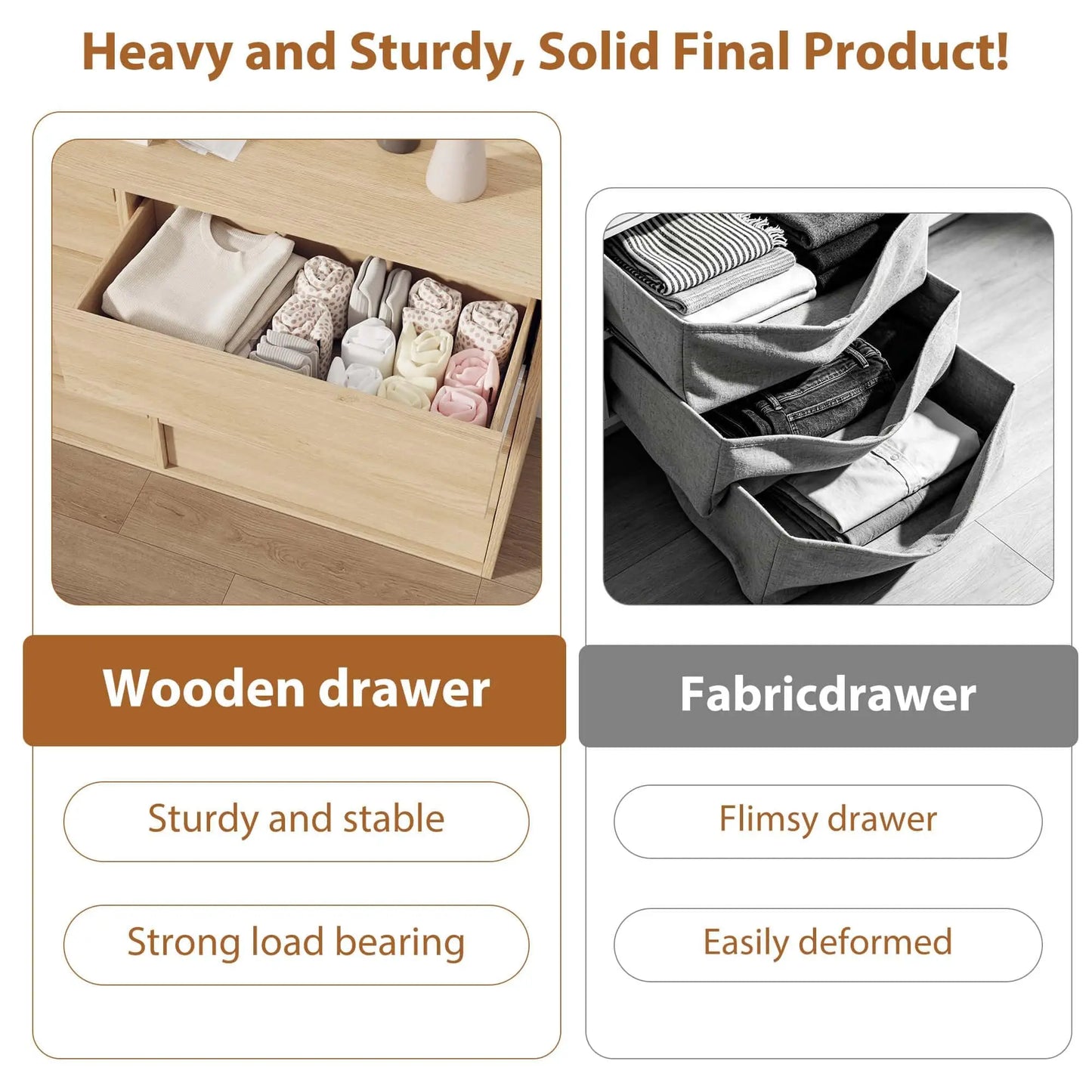 5 Drawer Dresser For Bedroom, 43.3in Tall Wooden Storage Chest With Deep Drawers, Modern Closet Cabinet For Living Room Entryway Hallway