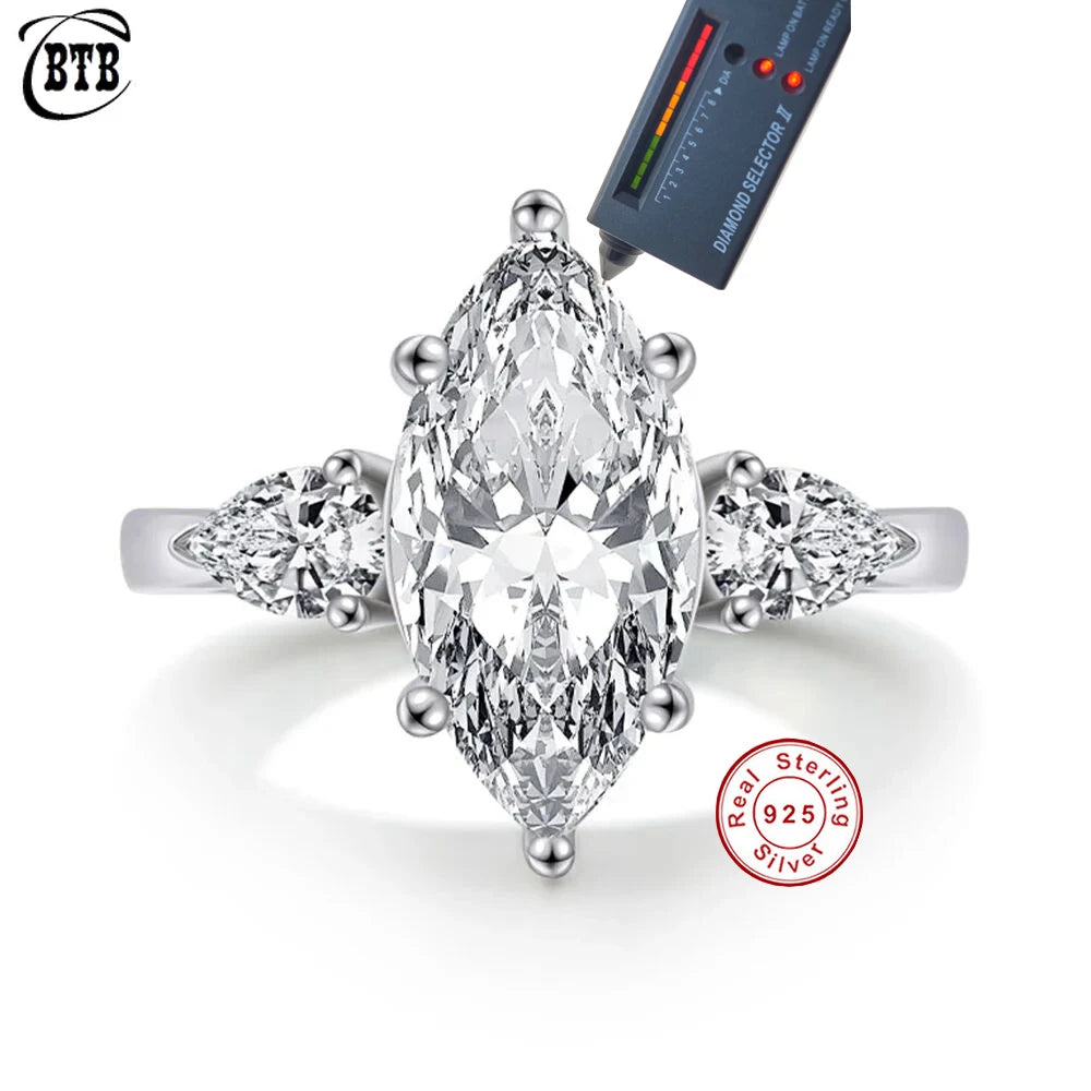 Cbtb New 925 Sterling Silver 4ct Marquise 8*16mm Moissanite Wedding Diamond Engagement Rings for Women Fine Jewelry