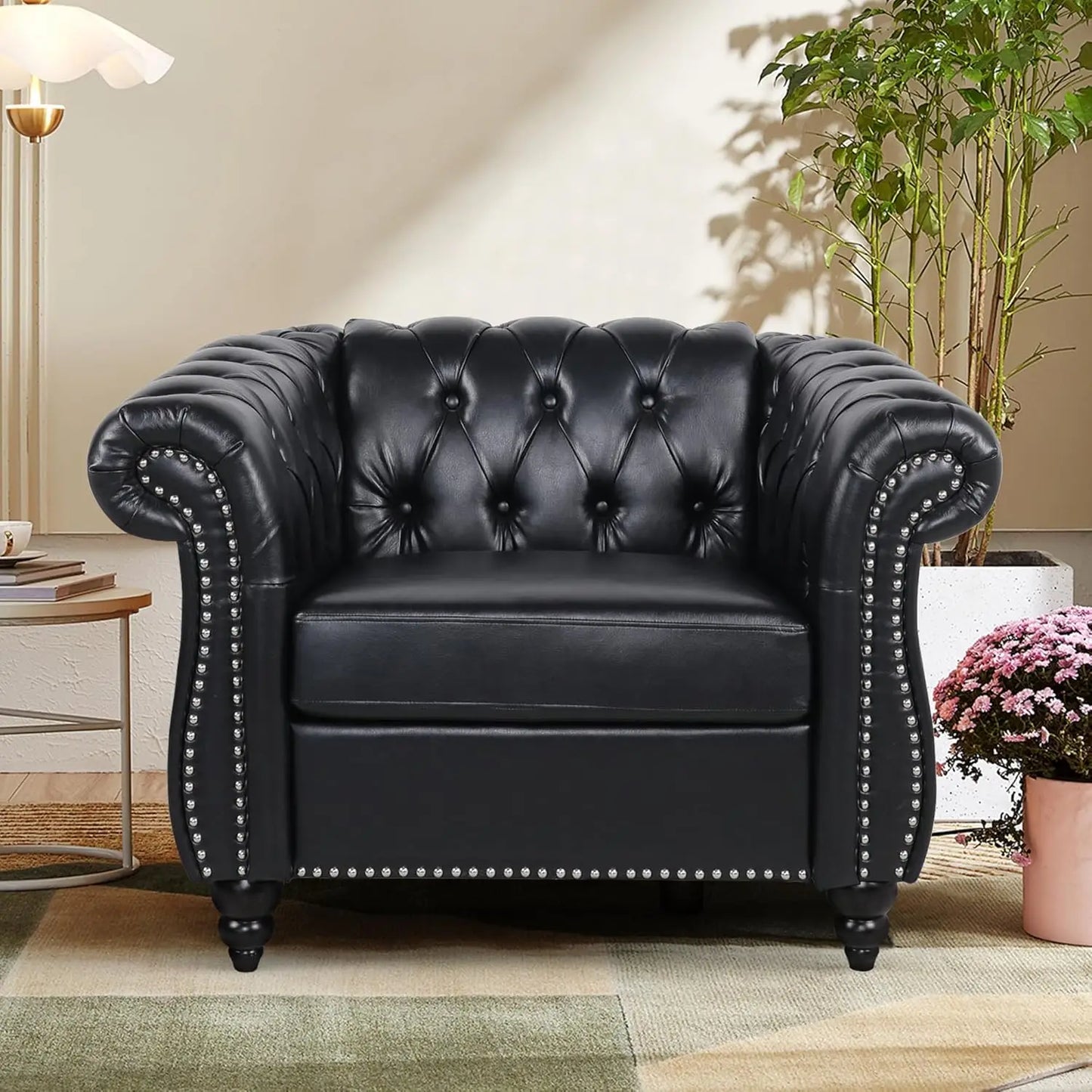 Accent Sofa Chair for Living Room, Modern PU Leather Upholstered Armchair, Oversized Comfy Single Sofa Chair, Customized