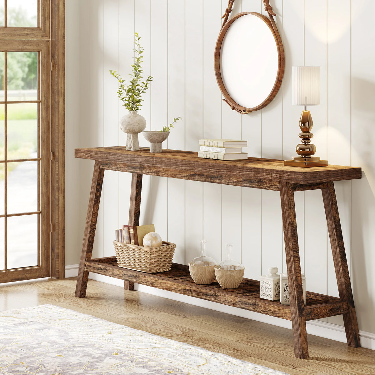 Tribesigns Wood Console Table Provides Reliable Dual Storage Shelves Today
