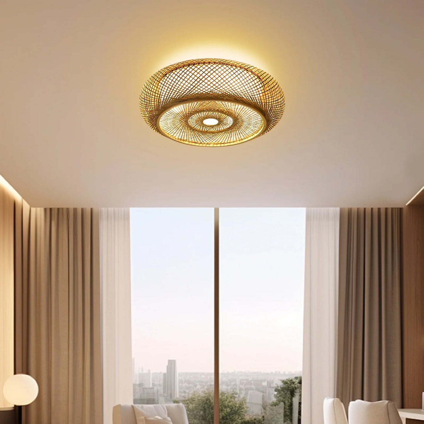 50cm Bamboo Woven Ceiling Light - 48W LED Drum Pendant Lamp, E26 Base for Living Room/Bedroom, 110V Natural Style