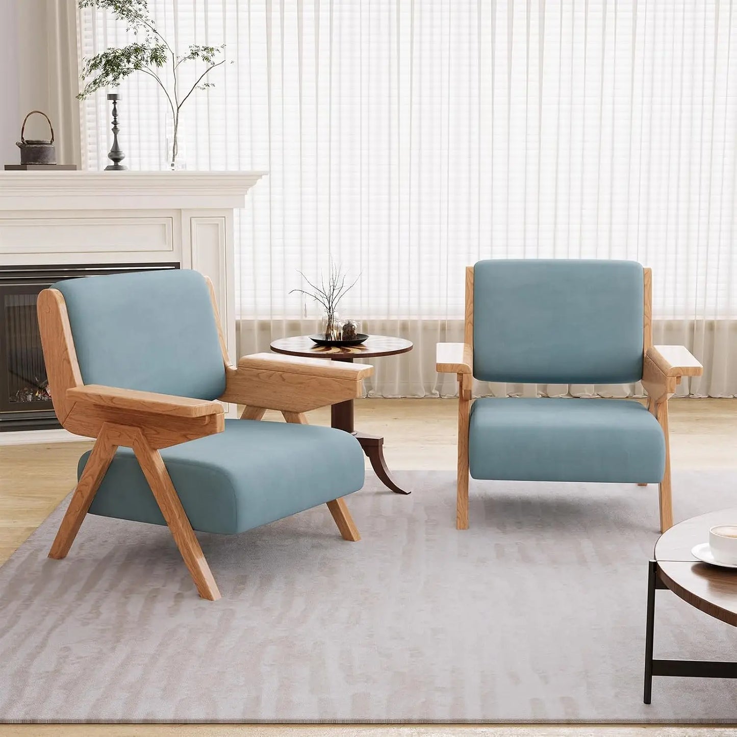 Accent Chair, Mid-Century Modern Velvet Upholstered Lounge Chair with Solid Wood Arms and Thick Cushion, Customized