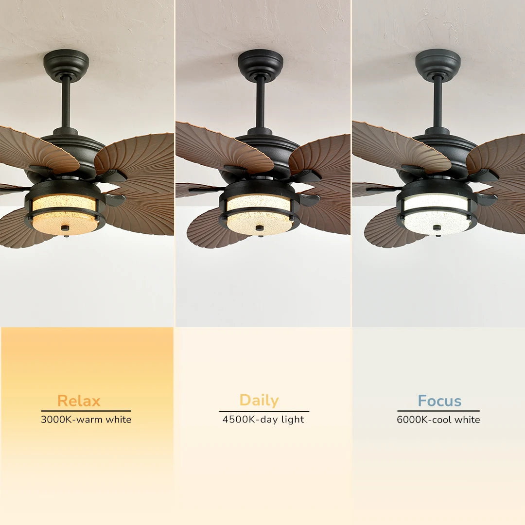Orison 52'' Outdoor Ceiling Fan with Lights, Tropical Palm Leaf Fan, Wet Rated for Patio, Porch & Gazebo, Dimmable LED, 6-Speed,
