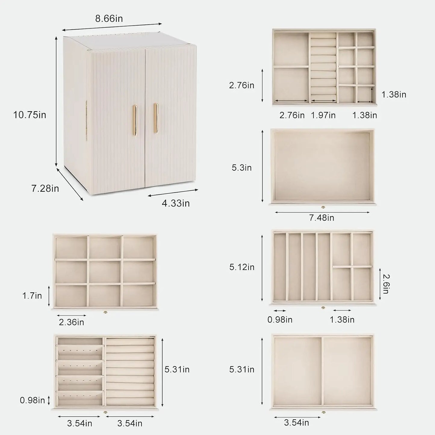 Large Jewelry Organizer Box, Jewelry Boxes for Women Girls, 6-Tier Jewelry Storage Organizer with Mirror for Necklace Ring Bracelet Watch, Gift Idea (Beige)