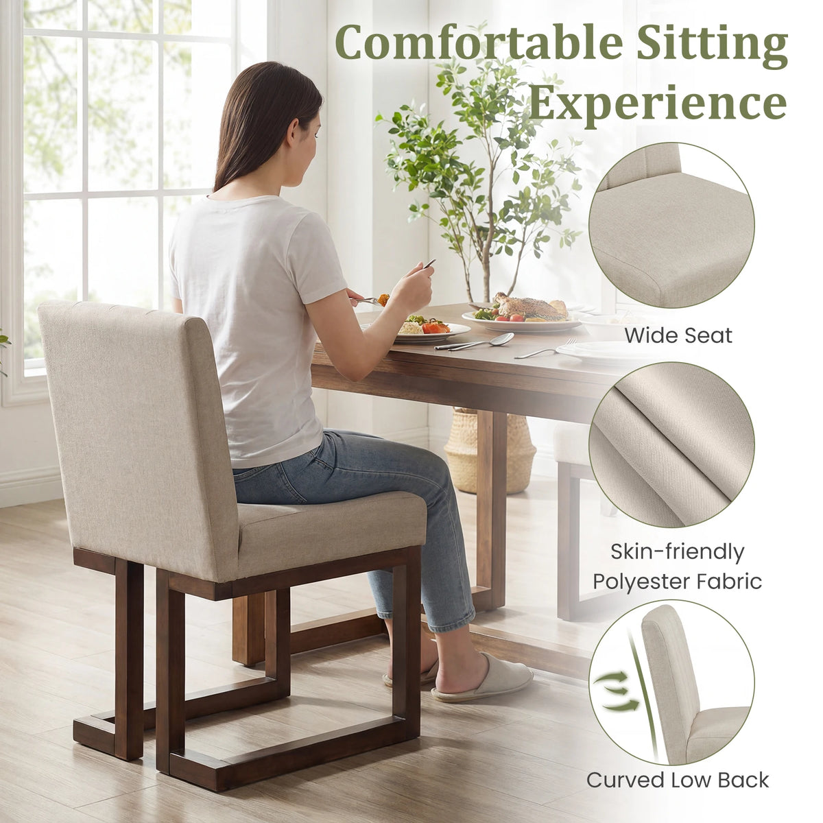 HOMASIS Wooden Farmhouse Dining Chairs Featuring Fabric Upholstery Pair