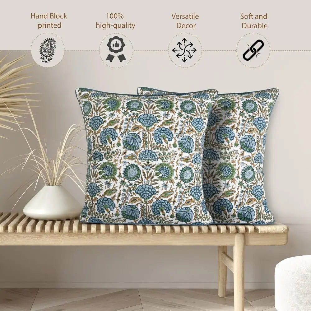 Block Print Pillow Cover Cotton Rustic Style Pack Of 2