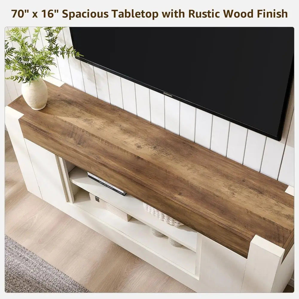 Modern Wood TV Stand with Large Storage and Side Cabinets
