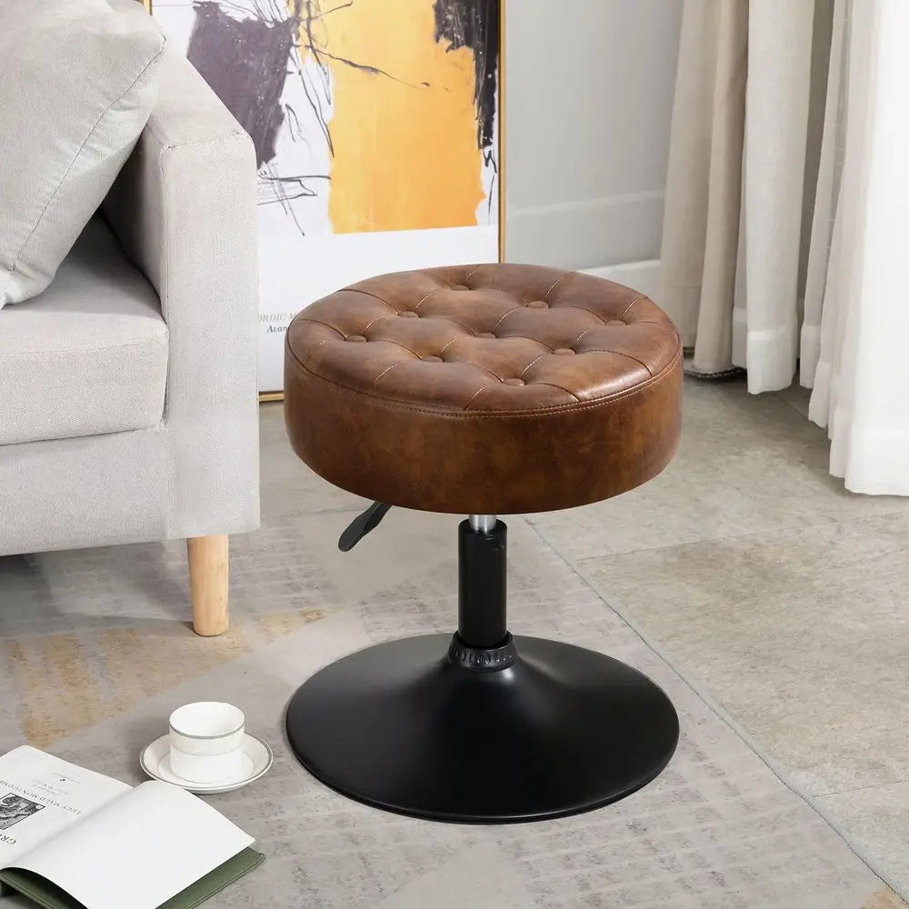 Modern Faux Leather 360Swivel Round Ottoman Stool,Comfortable 16 Tufted Vanity Stool,Upholstered Padded Accent Stool For Makeup