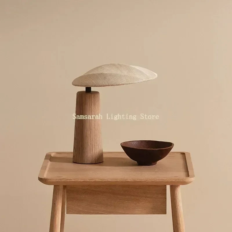Wabi Sabi Table Lamp Solid Wood Bedroom Bedside Japanese Wooden Homestay Teahouse Fabric Home Decoration Desk Light