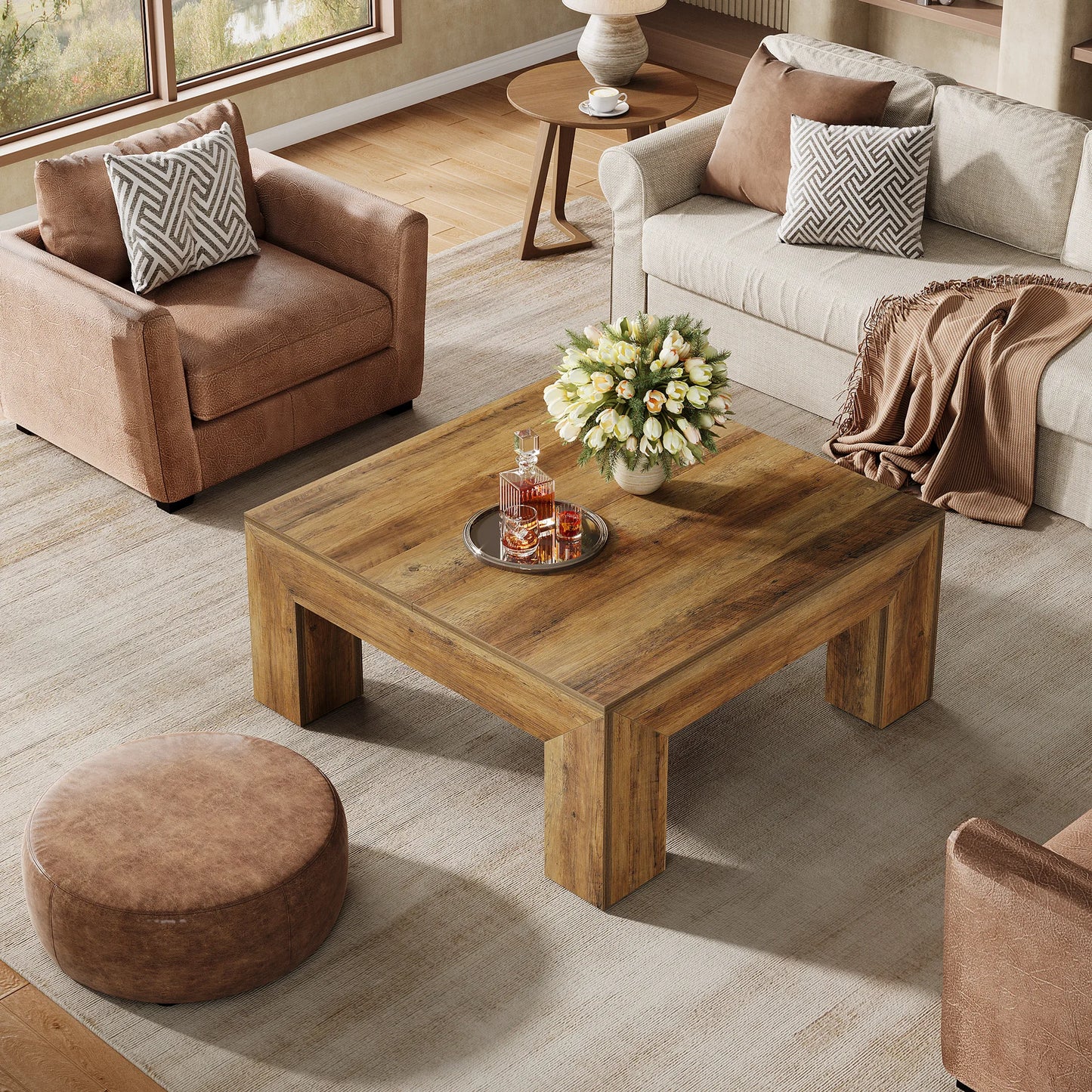 Tribesigns 39.4-Inch Square Coffee Table for Living Room, Farmhouse All MDF Accent Center Cocktail Table with Sturdy Wooden Legs