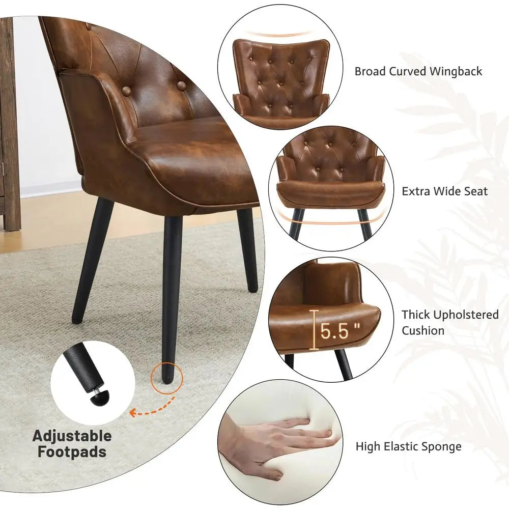 PU Leather Accent Chair for Living Room, Upholstered Reading Chair with High Backrest, TuftedButton Wingback Armchair for Bedro