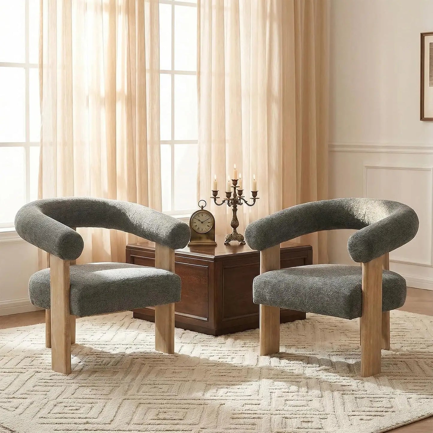 Accent Chair Living Room Chairs Set of 2, Modern Upholstered Arm Chair with Solid Wood Legs, Comfy Barrel Accent, Customized