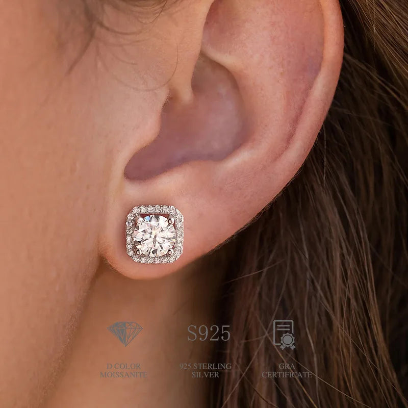 LYEE CYEE Moissanite Square Stud Earrings In Sterling Silver