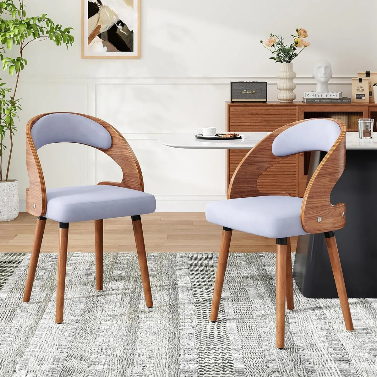 FARINI Modern Upholstered Wood Dining Chairs With Curved Backrest