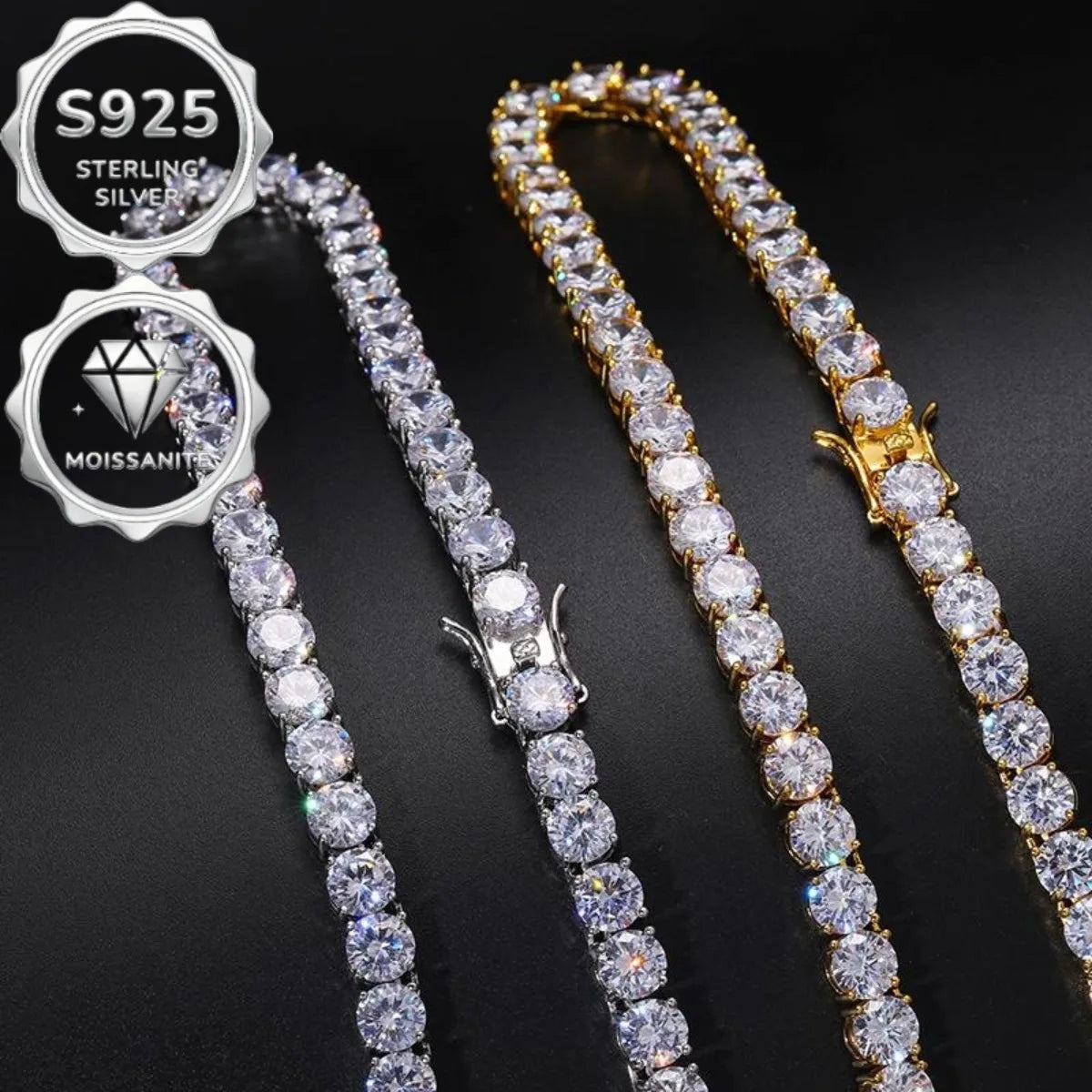 High quality VVS1 moissanite tennis necklace S925 pure silver moissanite 4MM necklace for men and women, perfect gift for hip-hop style luxury, Valentine's Day gift, party jewelry