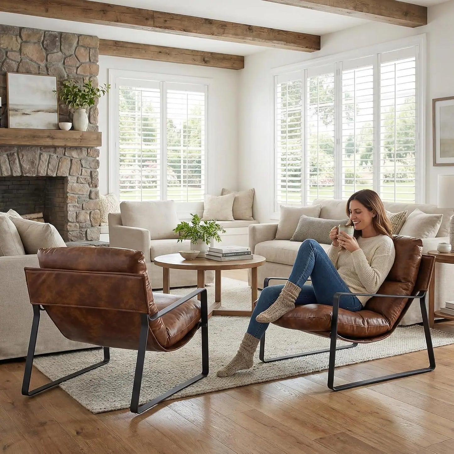 PU Leather Accent Armchair Set of 2 Upholstered Soft Metal Legs Removable Cushion Lounge Chair Living Room Bedroom , Custom