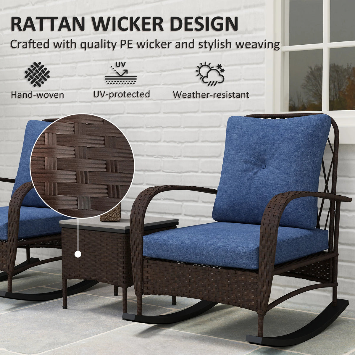 Outsunny All Weather Patio Rocking Chair Set With Coffee Table