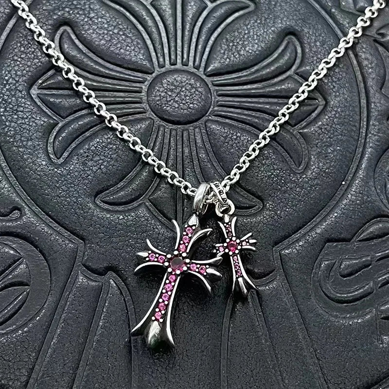 Cross Diamond Necklace Pendant Fashion Personality Hip Hop Necklace Male and Female Couples Necklace Accessories Copper Niche