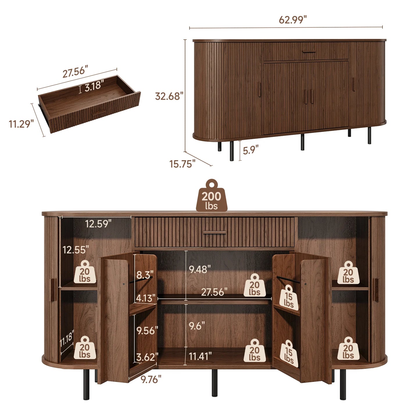 Sideboard Buffet Cabinet With Storage, Versatile Design Sideboard, Wood Kitchen Cabinets Coffee Bar Cabinet For Kitchen