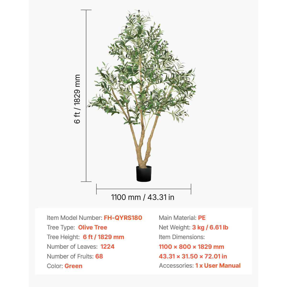 VEVOR 5/6/7/8FT Artificial Tree Tall Faux Ficus Plant with Natural Wood Trunk and Realistic Green Leaves for Home Living Room