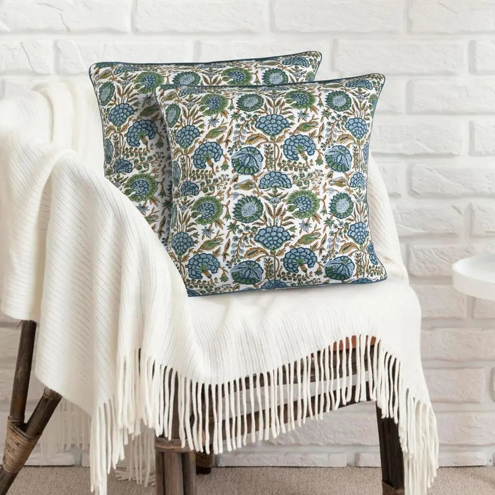 Block Print Pillow Cover Cotton Rustic Style Pack Of 2