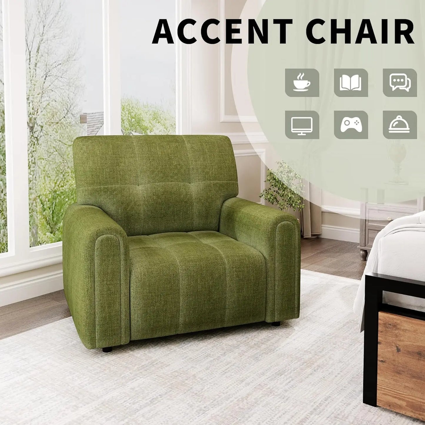 Mid-Century Oversized Accent Chair,Modern Upholstered Living Room Chairs，Wide Comfy Reading Chair for, Customized