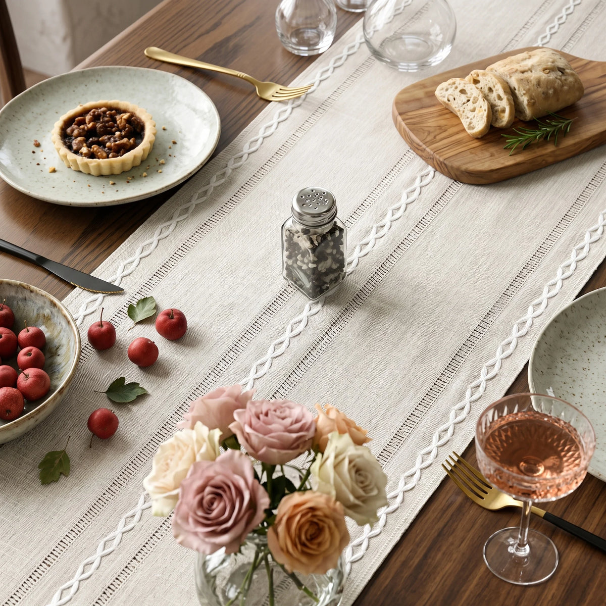Cotton Linen Farmhouse Table Runner for Dining and Home Decor