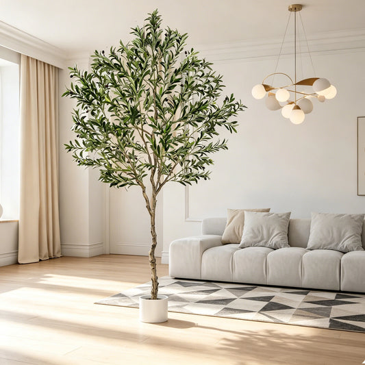 5/6/7/8 Olive Trees Artificial Indoor Faux Olive Tree with Black Pot Artificial Plants with Natural Wood Trunk and Lifelike Fruits for Home Office Decor