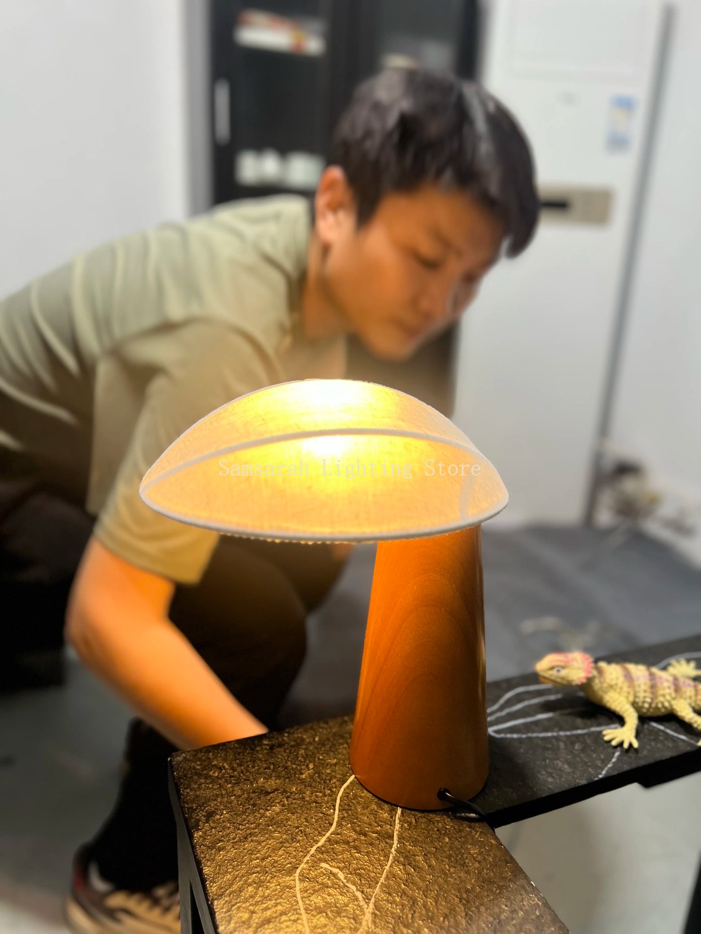 Wabi Sabi Table Lamp Solid Wood Bedroom Bedside Japanese Wooden Homestay Teahouse Fabric Home Decoration Desk Light