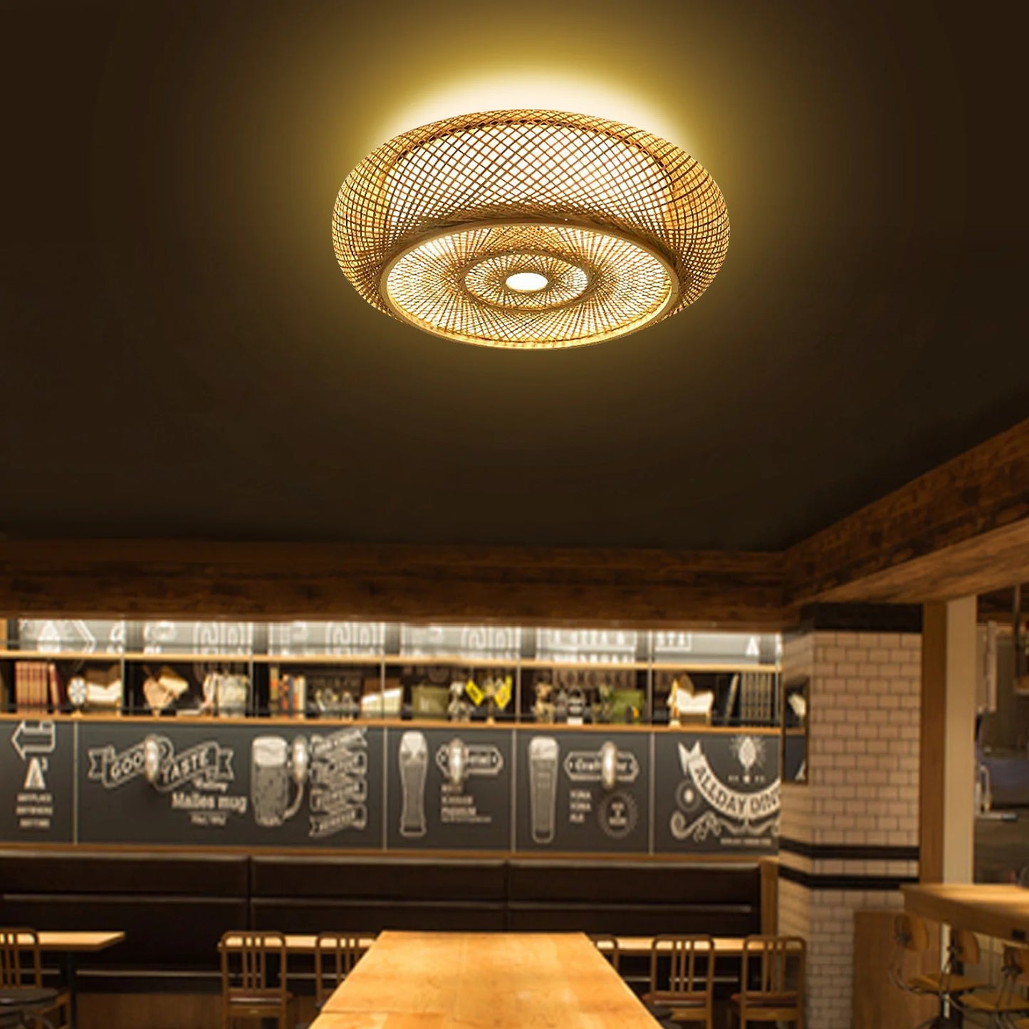 50cm Bamboo Woven Ceiling Light - 48W LED Drum Pendant Lamp, E26 Base for Living Room/Bedroom, 110V Natural Style