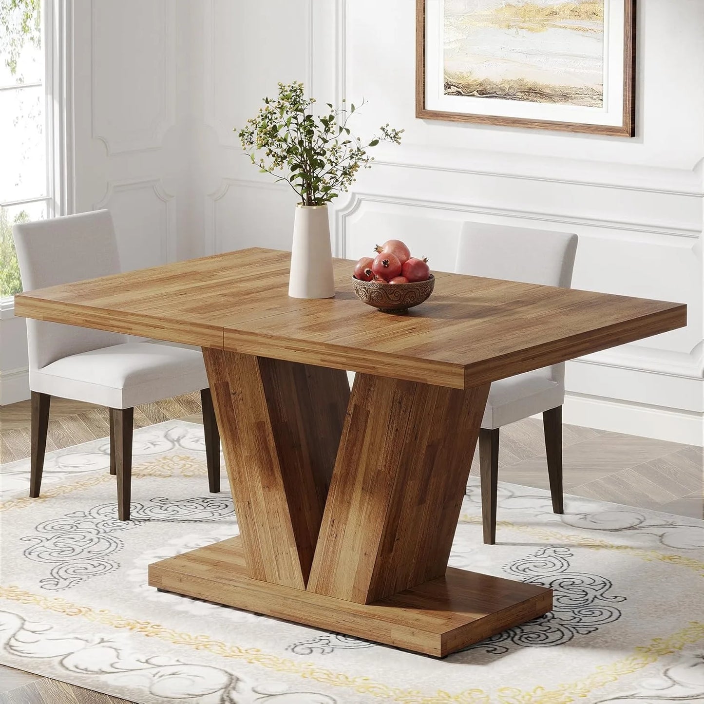 LITTLE TREE 47-Inch Dining Table for 4,Dinner Table with Heavy Duty Pedestal, Farmhouse Eating Table for Home, Dining Room