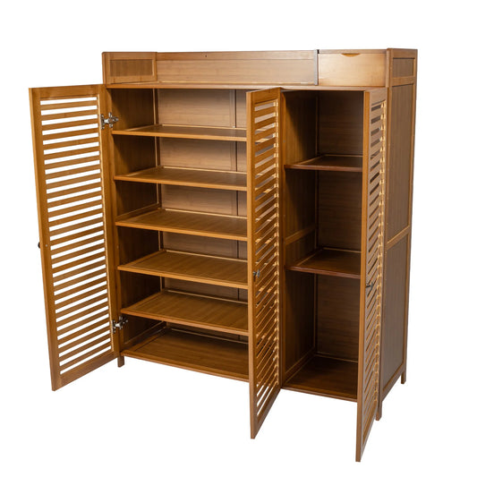 Shoe Storage Cabinet, Free Standing Shoe Racks, 7-Tier Bamboo Shoe Organizer, Large Capacity Rack with Doors, Multi-Purpose Storage Shelf, Waterproof Surface, Easy Assembly, Modern Entryway Organizer for Shoes, Bags, Clothes,