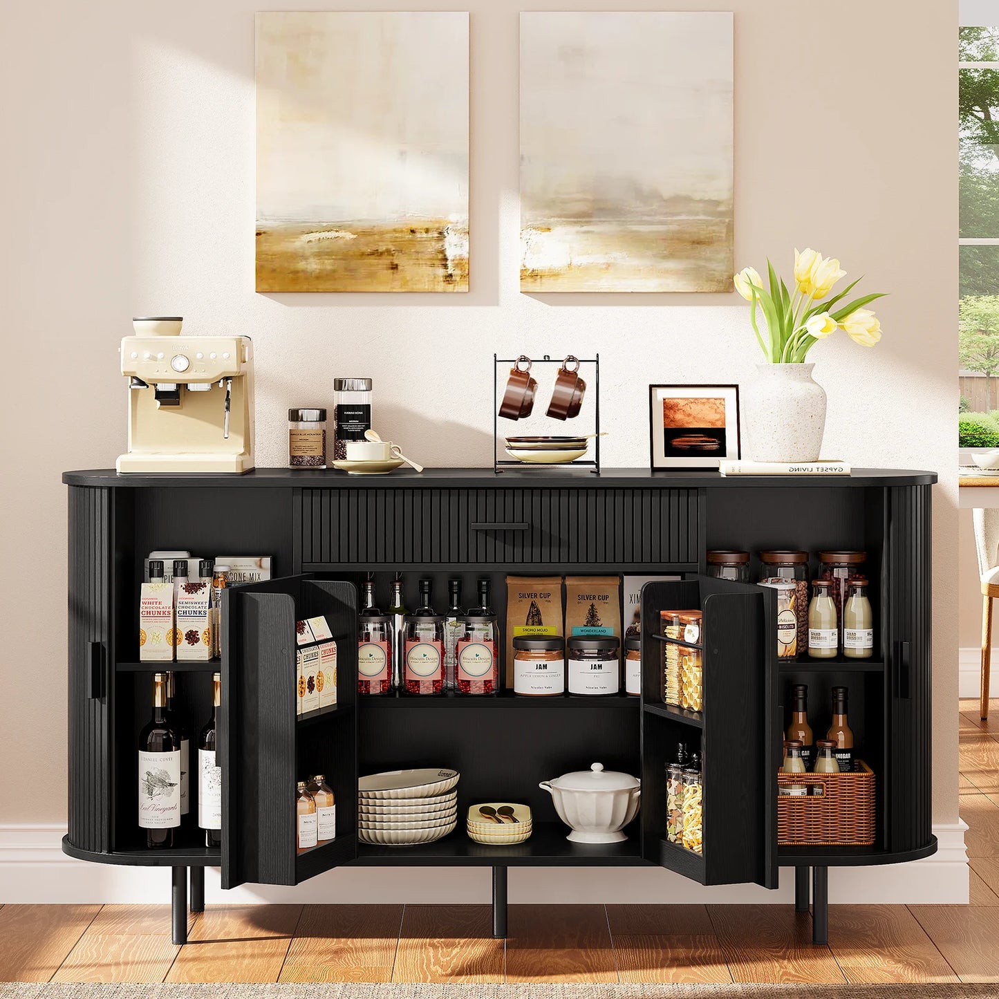 Sideboard Buffet Cabinet With Storage, Versatile Design Sideboard, Wood Kitchen Cabinets Coffee Bar Cabinet For Kitchen