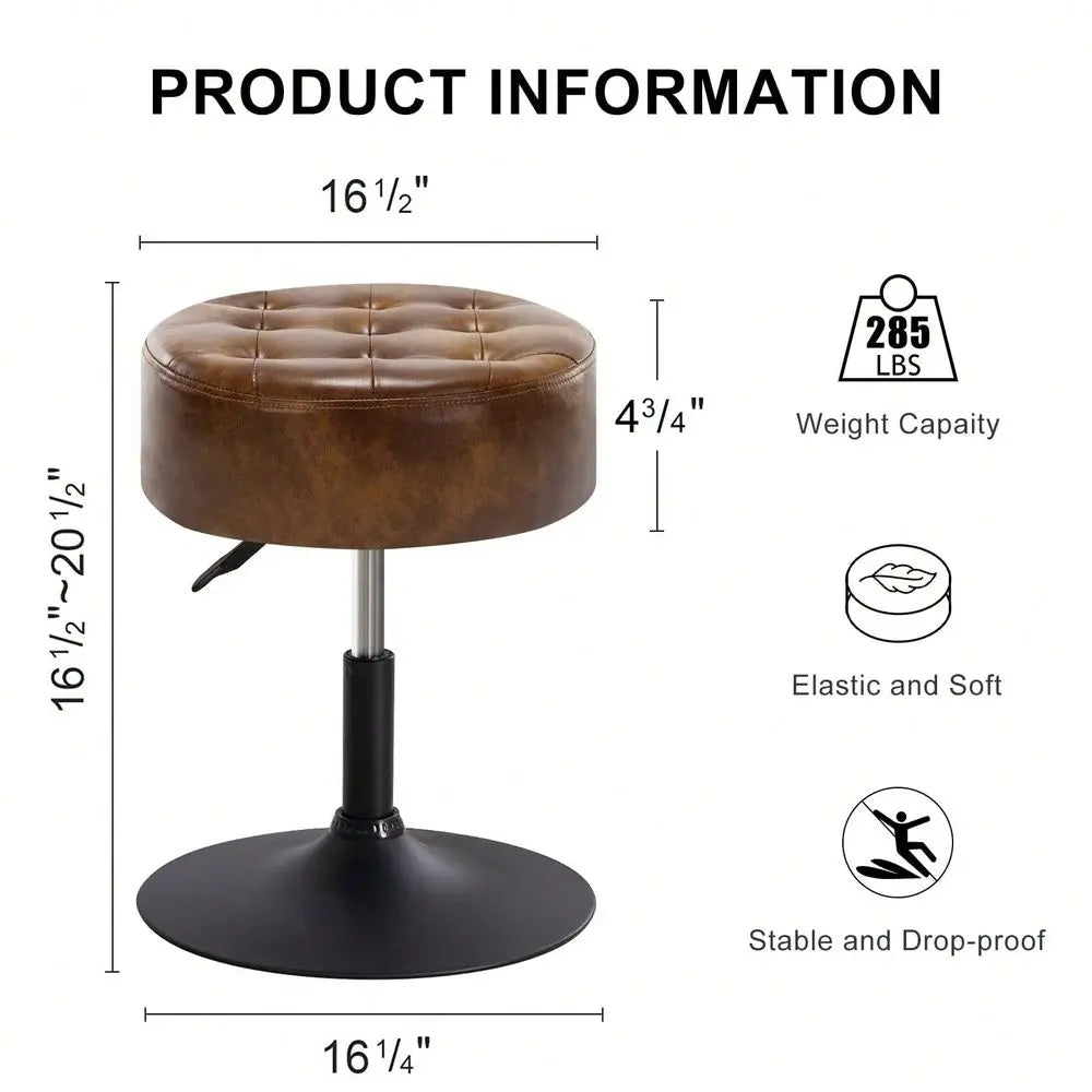 Modern Faux Leather 360Swivel Round Ottoman Stool,Comfortable 16 Tufted Vanity Stool,Upholstered Padded Accent Stool For Makeup