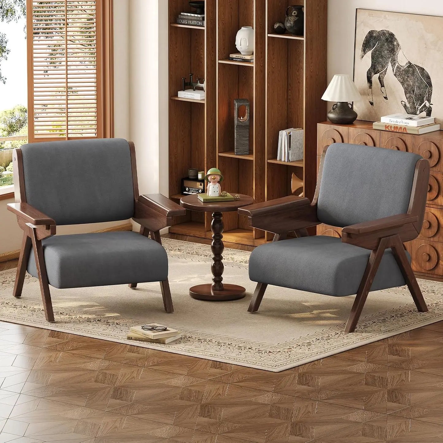 Accent Chair, Mid-Century Modern Velvet Upholstered Lounge Chair with Solid Wood Arms and Thick Cushion, Customized